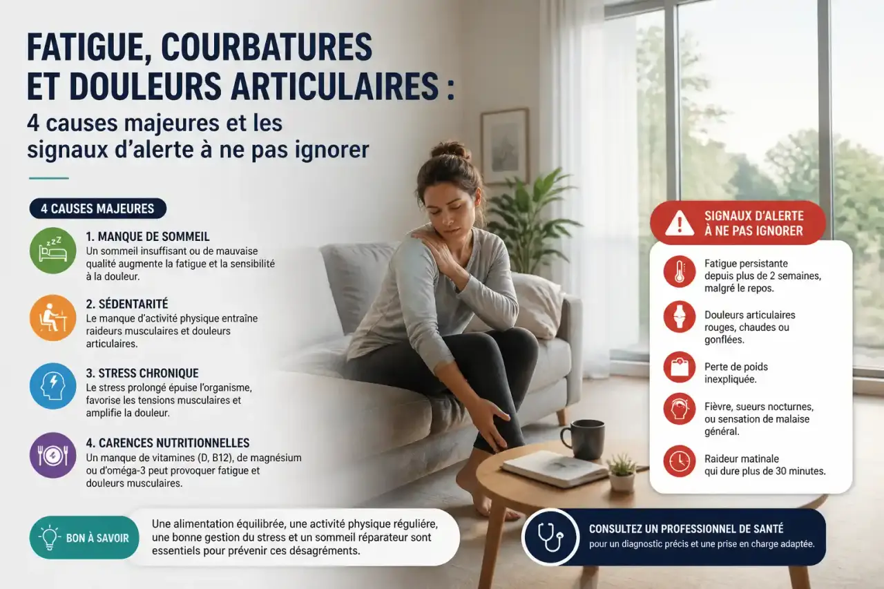 Fatigue, courbatures et douleurs articulaires : 4 causes majeures et les signaux d'alerte à ne pas ignorer