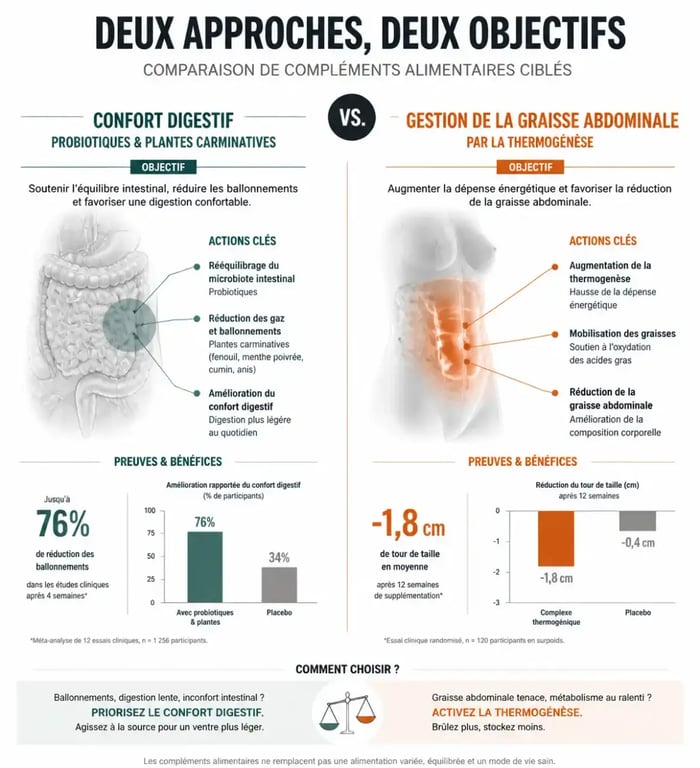Mécanismes d'action des compléments alimentaires ventre plat : digestion contre déstockage des graisses
