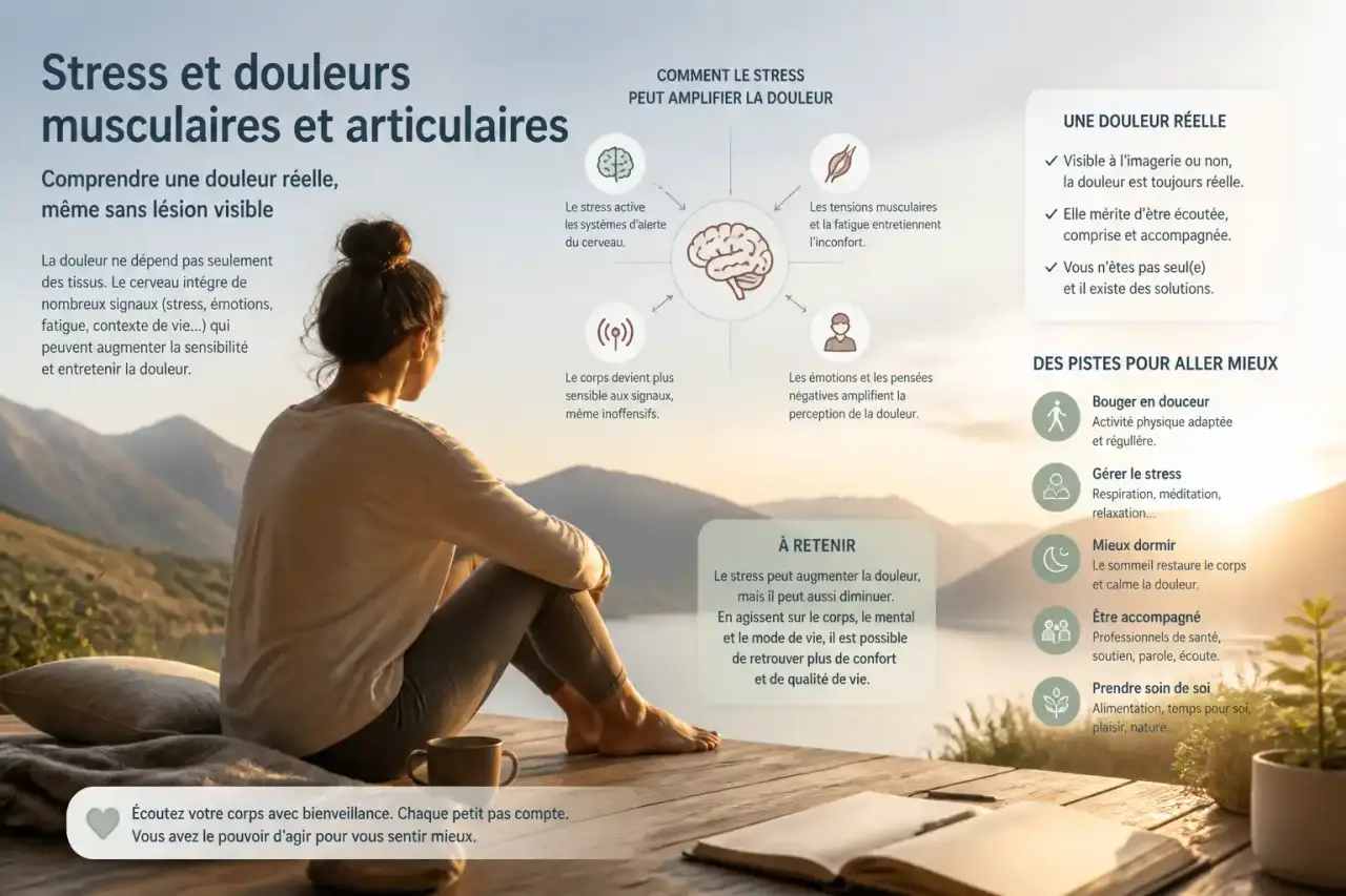 Stress et douleurs musculaires et articulaires : comprendre une douleur réelle, même sans lésion visible