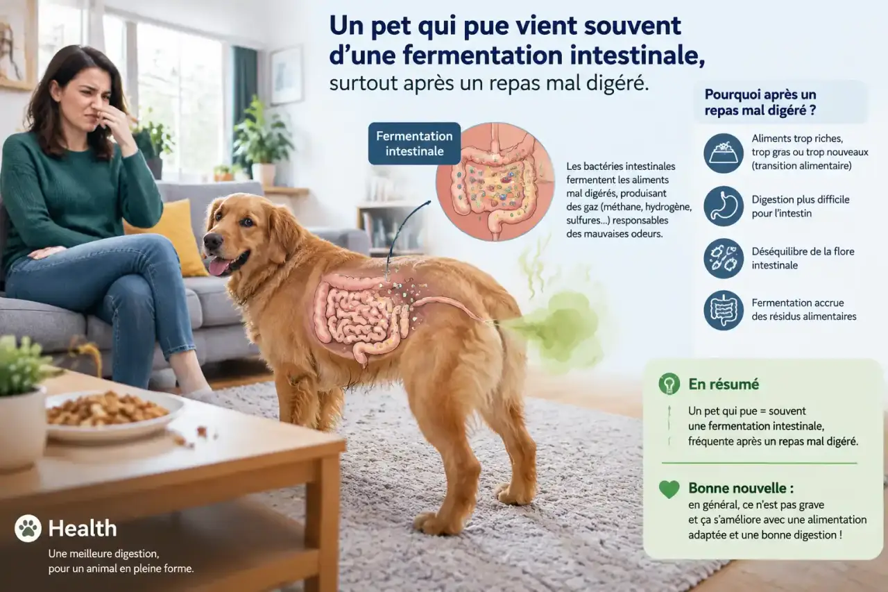Un pet qui pue vient souvent d’une fermentation intestinale, surtout après un repas mal digéré