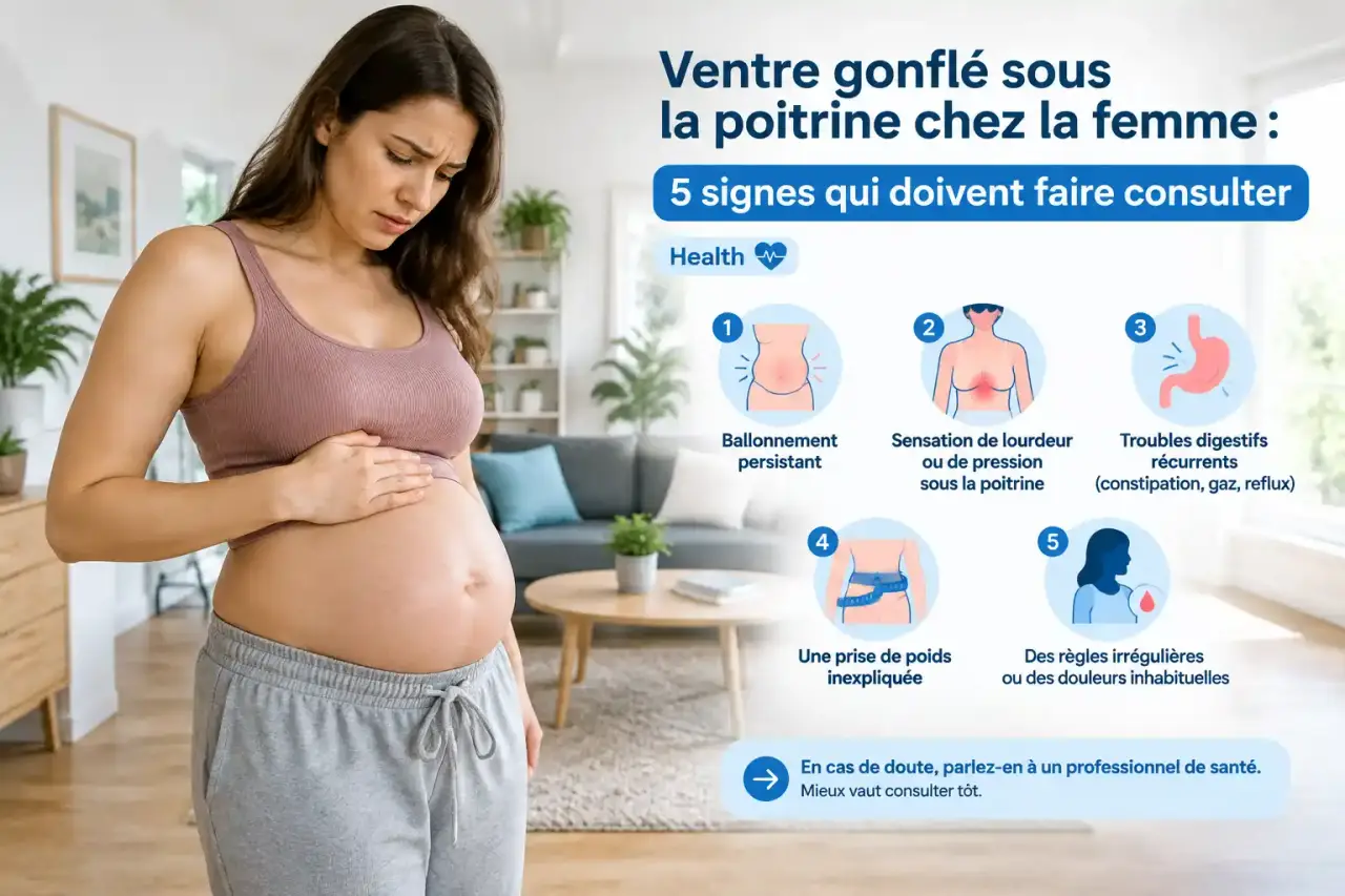 Ventre gonflé sous la poitrine chez la femme : 5 signes qui doivent faire consulter