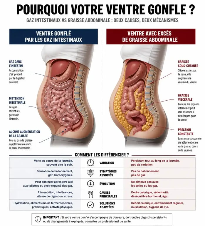 Différence entre ventre gonflé et graisse abdominale pour choisir le bon complément alimentaire ventre plat